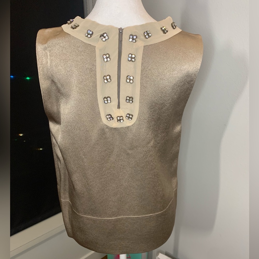Sold Chloe sleeveless blouse, stone taupe color, 40, Swarovski crystal flowers - Picture 3 of 12